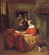 Gabriel Metsu A Woman Seated at a Table and a Man Tuning a Violin Germany oil painting artist